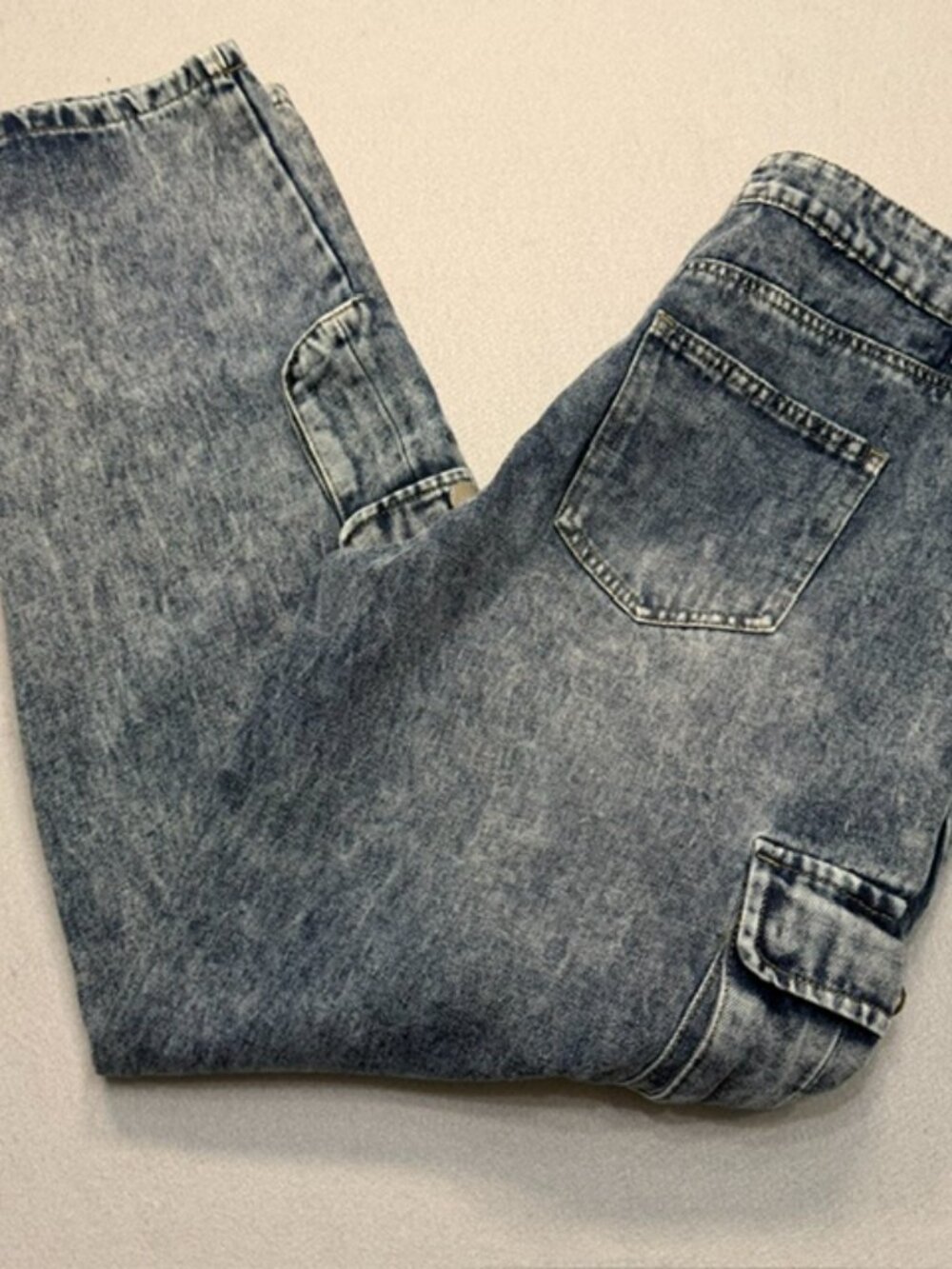 Orange Kiss Essentials Y2K Acid Wash Cargo Jeans L
